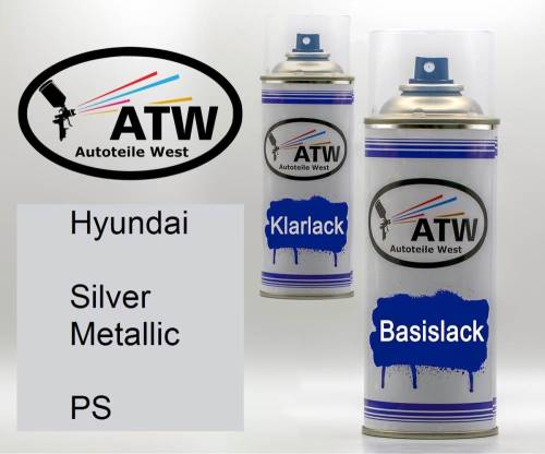 Hyundai, Silver Metallic, PS: 400ml Sprühdose + 400ml Klarlack - Set, von ATW Autoteile West.